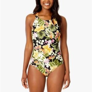 Hurley Womens's UPF 50+‎ Sun Protection Floral One Piece Swimsuit Size Large